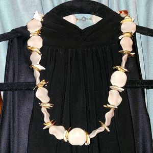 Vintage 1950's Retro Art Deco Acrylic Necklace Gray Gold & White 22"